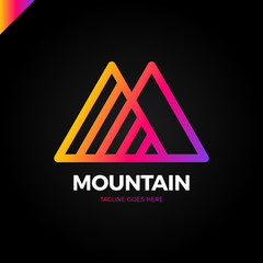 Simple vector logo in a modern style. Top of the mountain in the form of letter M.