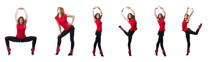 Fototapeta premium Young gymnast exercising on white