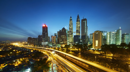 Fototapeta na wymiar Kuala Lumpur city skyline at night, Malaysia .