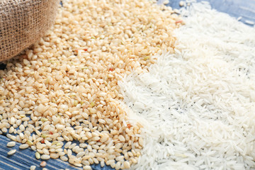 Different kinds of rice, closeup