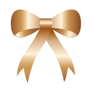 Realistic Rose Gold Bow Isolated On White Background. Vector Ill