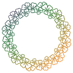 Gradient color round frame with shamrock contour. Raster clip art.