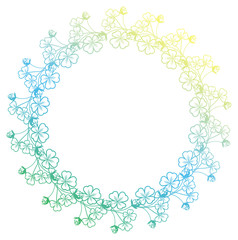 Gradient color round frame with shamrock contour. Raster clip art.
