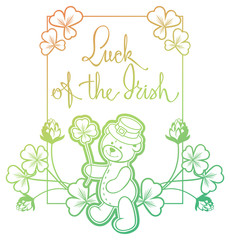 Contour color gradient frame with shamrock, teddy bear.  Raster clip art.