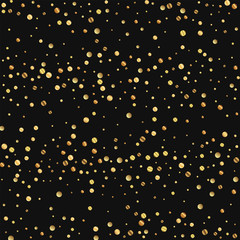 Fototapeta na wymiar Sparse gold confetti. Scatter horizontal lines on black background. Vector illustration.