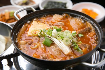 dwaeji kimchi jjigae is korean style stew, korean traditional soup,