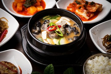 doenjang jjigae is korean style stew, korean traditional soup,