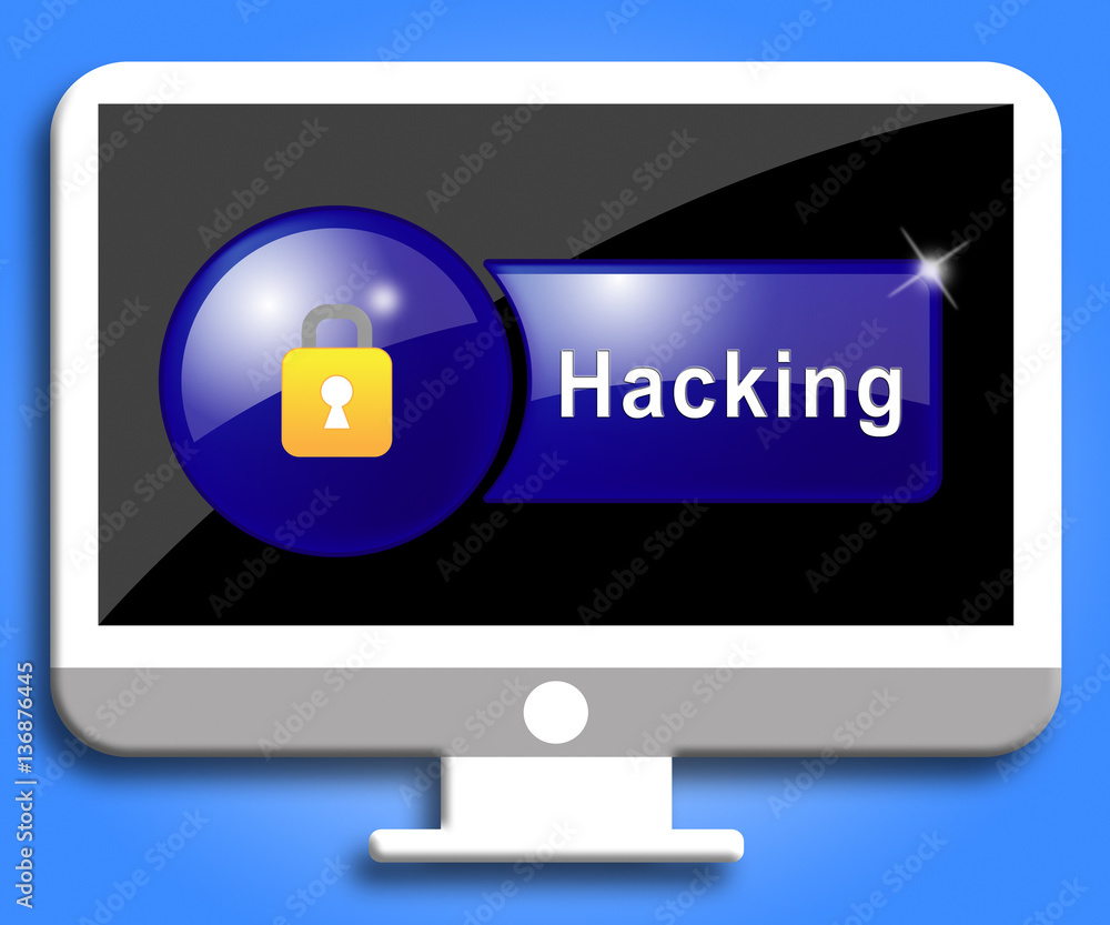 Aufkleber computer hacking shows crime threat and vulnerability