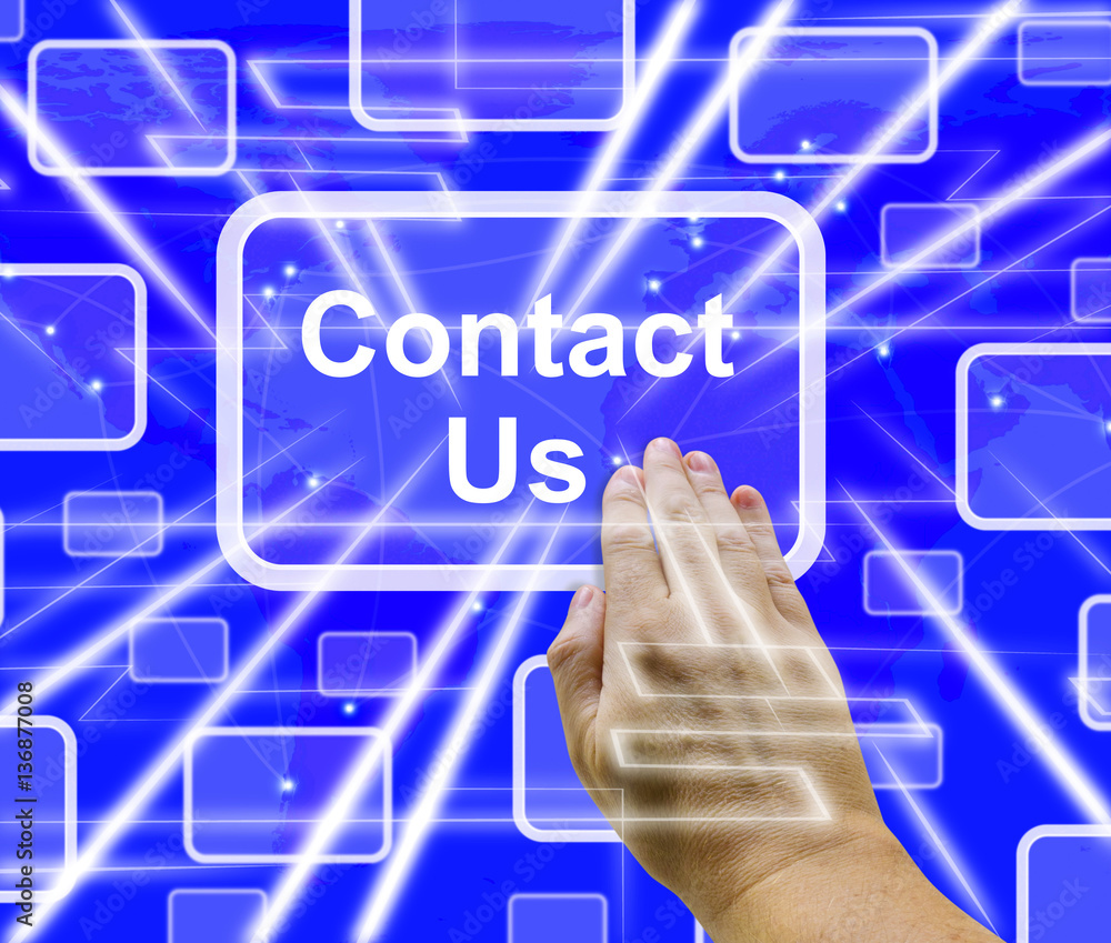 Poster contact us button on blue for helpdesk 3d rendering