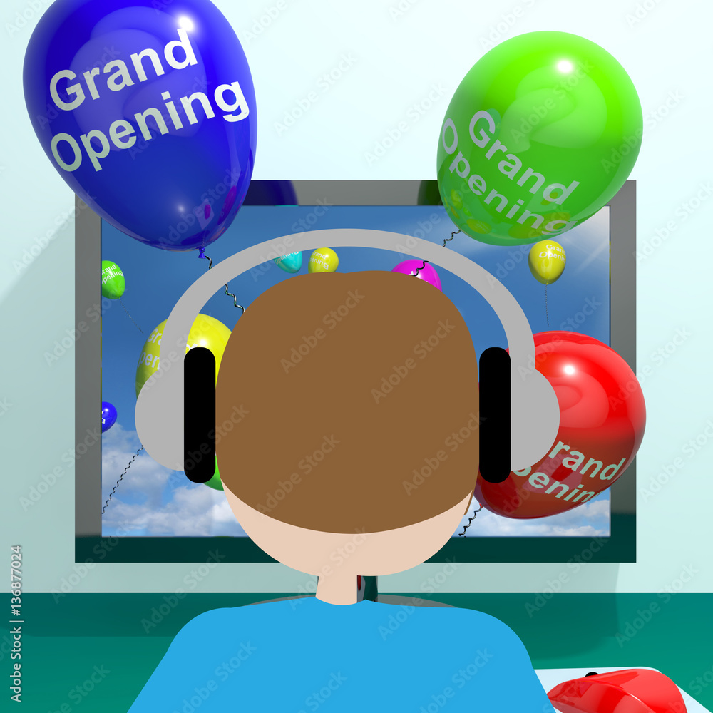 Poster grand opening balloons from computer 3d rendering