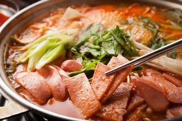 budae jjigae is korean style stew, korean traditional soup,