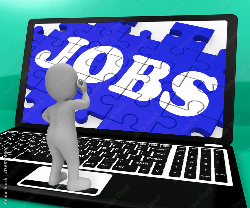 Poster jobs puzzle on notebook shows applications 3d rendering