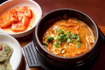 cheonggukjang jjigae is korean style tofu stew, korean traditional soup,