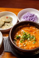 cheonggukjang jjigae is korean style tofu stew, korean traditional soup,