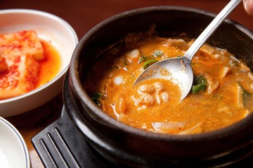 cheonggukjang jjigae is korean style tofu stew, korean traditional soup,