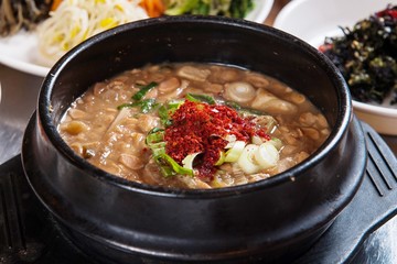 cheonggukjang jjigae is korean style tofu stew, korean traditional soup,