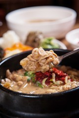 cheonggukjang jjigae is korean style tofu stew, korean traditional soup,