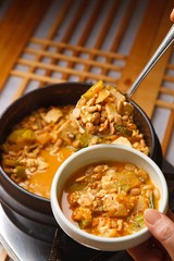 cheonggukjang jjigae is korean style tofu stew, korean traditional soup,