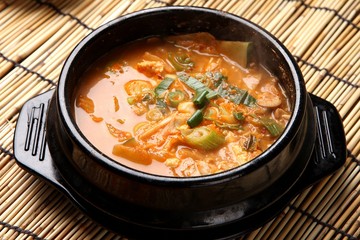 cheonggukjang jjigae is korean style tofu stew, korean traditional soup,