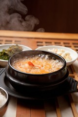 cheonggukjang jjigae is korean style tofu stew, korean traditional soup,