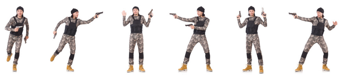 Soldier with gun isolated on white