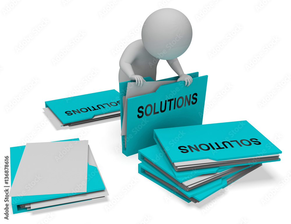 Poster solutions folders indicates business administration 3d rendering