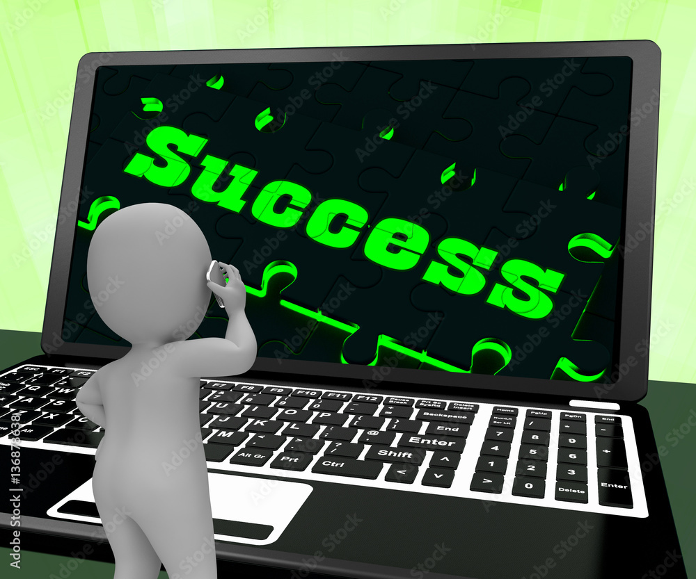 Aufkleber success on laptop showing solutions 3d rendering