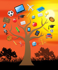 Knowledge Tree Shows Education Wisdom 3d Illustration