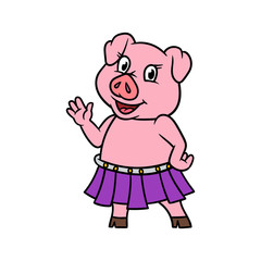 Cartoon Pig With a Skirt Vector Illustration