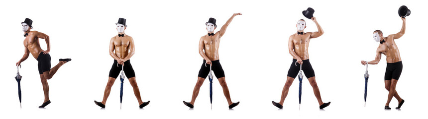 Naked muscular mime isolated on white