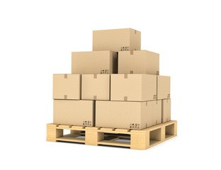 Rendering of several carton boxes stacked evenly on a double-decked pallet