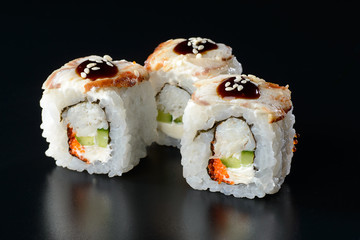 Sushi on black background