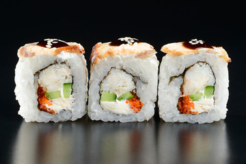 Sushi on black background