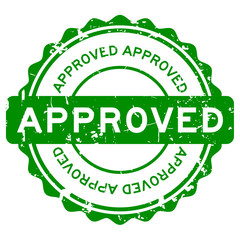 Grunge green approve round rubber seal stamp on white background