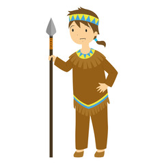 Thanksgiving a native boy standing and holding a hunting spear.