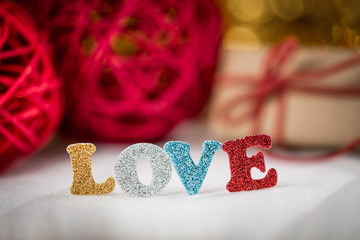 The word I LOVE YOU on white background; Valentine's Day, Christmas and love concept.