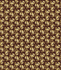 Floral ornament. Seamless abstract classic pattern with flowers. Brown and golden pattern
