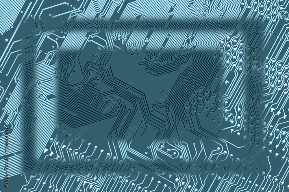 Poster blue circuit board rectangular double frame border. copy space for your text in the middle. backgrou
