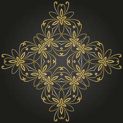 Oriental pattern with arabesques and floral elements. Traditional classic ornament. Black and golden pattern
