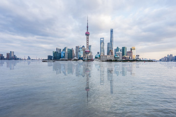 Fototapeta premium landmarks of Shanghai with Huangpu river in China.
