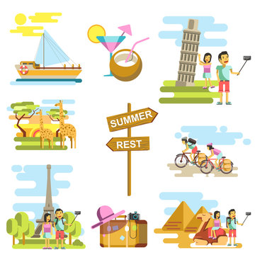 Summer vacation and travel adventure vector templates