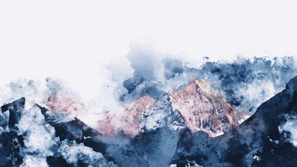 Fototapeta Abstract mountain ranges in morning light,  digital watercolor p obraz