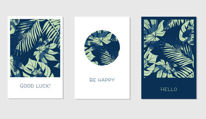 Set of creative universal floral cards in tropical style