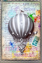 Photo sur Plexiglas Imagination Collage avec montgolfière et timbres anciens