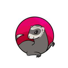 Ferret. Animal art, cute cartoon style, vector hand drawn illustration. Suitable for pet shop or zoo ads, label design or animal food package element
