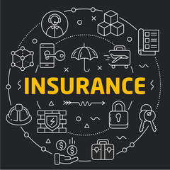 Vector linear illustration dark background insurance trend
