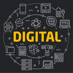 Vector linear illustration dark background digital trend