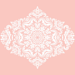 Elegant ornament in the style of barogue. Abstract traditional pattern with oriental elements. Pink and white pattern