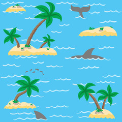 Fototapeta na wymiar Seamless ocean pattern. Island and sea - endless summer design.
