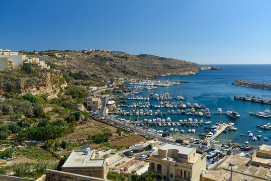 Panorama of a port in Gozo island Malta. Mgarr Harbour